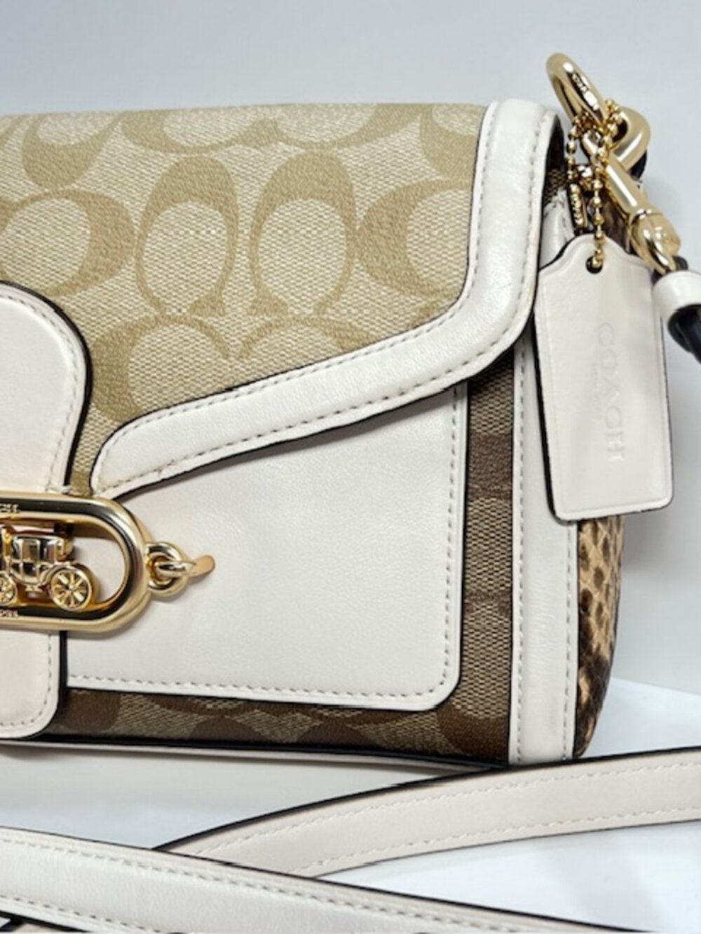Coach Jade Shoulder Bag in Blocked Signature Canvas/Leather #2723 Lt Khaki/Chalk - Picture 3 of 11